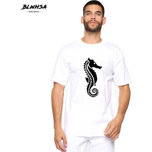 BLWHSH Seahorse Printing T Shirt Men Casual Fashion Short Sleeve Cotton Funny T-shirt Seahorse Printed Hip Hop Man Plus Tops
