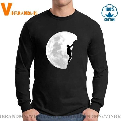 Casual Long Sleeve O-neck Printed T-shirt Cotton Tees Funny Rock climbing Summer men T shirt Fashion Climb The Moon Tshirt