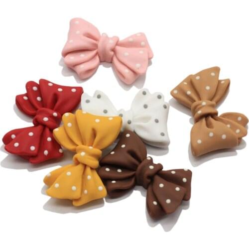 27mm Polka Dot Bow Resin Cabochon Flatback Cabochon Embellishments For Scrapbooking Cute Diy Keychain Accessories