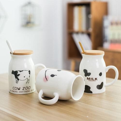 Coffee Mug Cup with Lid Lovely Cow Ceramic Cover Large Capacity Animal Cup Mugs Creative Drink Coffee Cup Novelty Gift Milk Cup