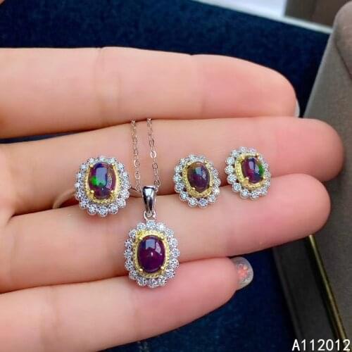 KJJEAXCMY fine jewelry natural black opal 925 sterling silver classic girl new pendant necklace earrings ring set support test