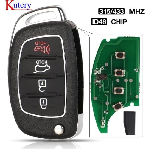 Kutery Remote Flip Key Fob for Hyundai Elantra Accent Ix35 IX45 I30 Solaris Tucson I20 Santa Fe 315/433mhz ID46 Chip