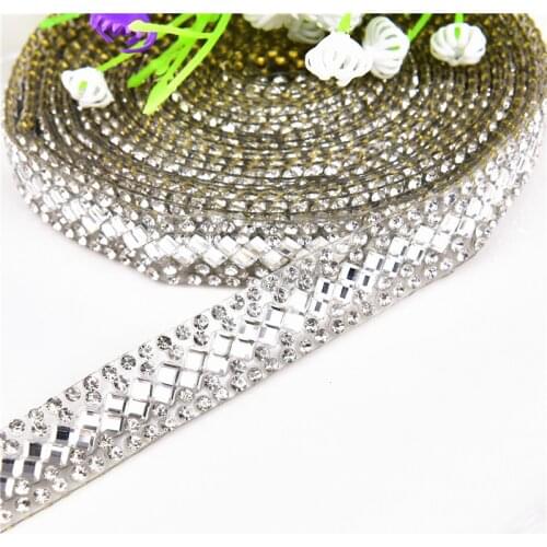 2Yard square 12mm width clear Hotfix Rhinestones Chain Trim Strass Crystal Banding Mesh Bridal Crystal Appliques For shoe bag