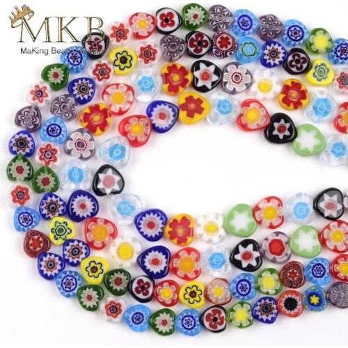 Millefiori Glass Beads Mixed Color Flat Disc Heart Shape Beads For Jewelry Making 8mm10mm Spacer Loose Beads Fit Diy Bracelet15"
