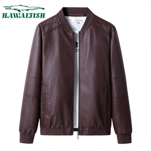 Hawaifish brand mens leather jacket New style stand-up collar PU motorcycle clothing slim fashion handsome jaqueta masculina