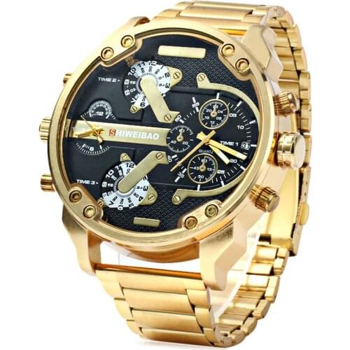 SHIWEIBAO men large dial cool handsome double movement Analog quartz wristwatch fashion stainless steel business male watches