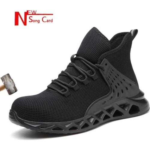 Mens Outdoor Mesh light Breathable Safety Sneakers Boots Steel Toe Anti Smashing Safety Shoes Plus size 38-48 Work Shoes 2020