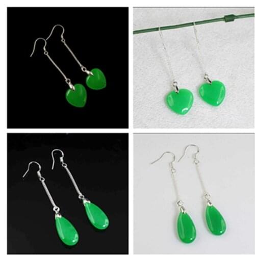 Natural Green Jade Love Drop Earrings Accessories DIY Man Woman Charm Jewellery Fashion Hand-Carved Luck Amulet Gifts