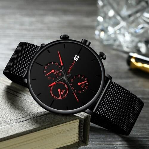 New CRRJU men Watches Top brand Luxury Mens Fashion Casual Dress Black Watches Decent Accessory gift for Men relojes hombre