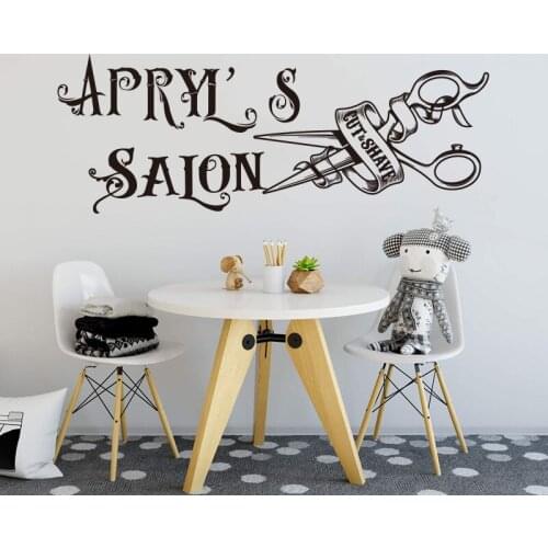 Custom Business Name Beauty Hair Salon Wall Sticker Barber Shop Personalized Hair Stylist scissors Wall Decal Beauty Salon Viny