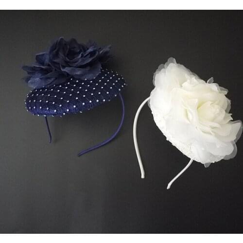 Navy Bkue Rhinestone Sinamay Base Fascinator Hairband Ivory Vintage Royal Ladies Evening Party Wedding Headband Headwear New