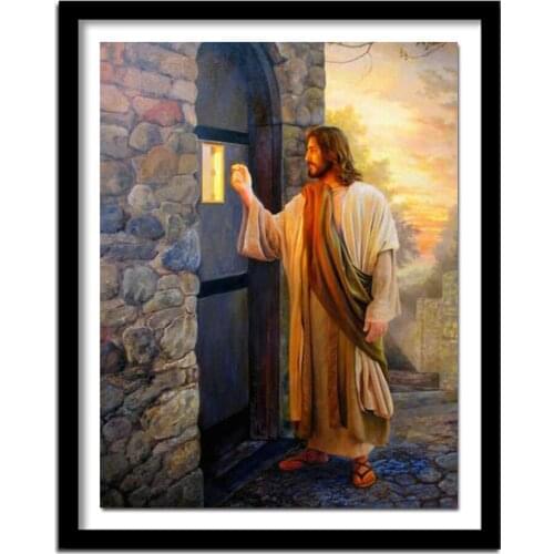 Needlework Diamond Embroidery Jesus came knocking Door Square 5d diy Diamond Painting Christian Series Full Drill Picture