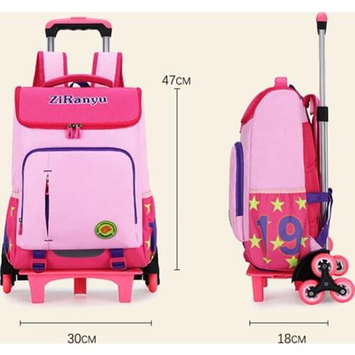 School Backpack Trolley 2/6 Wheeles Bag Strong Upstair Waterproof Wheeled Children Schoolbag Fashion Boys Girls Kids Luggage Bag
