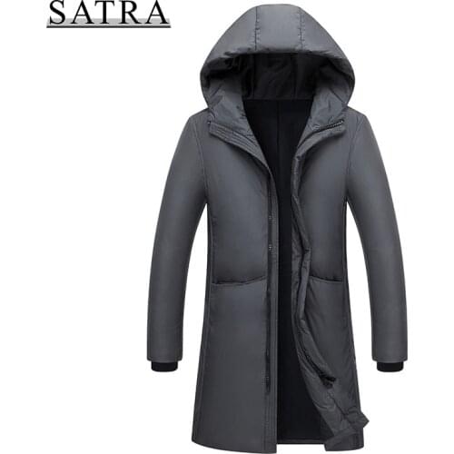 SATRA 2021 New Arrival Men 80% white duck down hooded jackets ,Mens Winter Thick Warm Hooded Long Parka Overcoat Down Jackets