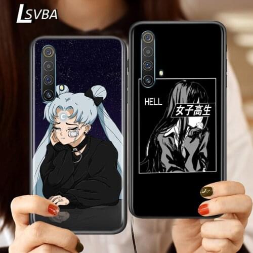 Silicone Cover Sad Japanese Anime Aesthetic For Realme V15 X50 X7 X3 Superzoom Q2 C11 C3 7 7i 6s 6 5 Global Pro 5G Phone Case