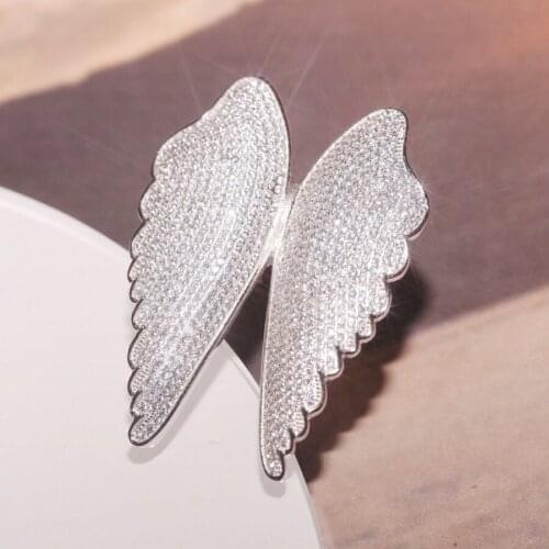 SOELLE New Luxury 925 Sterling Silver Angel Wings Ring Micro Pave Full 5A Cubic Zirconia CZ for Women Fashion Party Jewelry