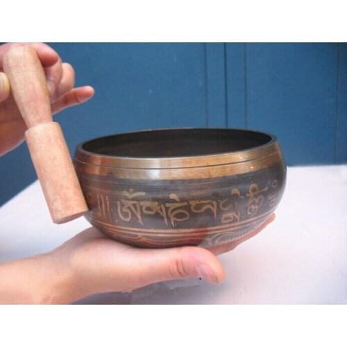 Tibetan Copper Crafted Gold Gilt wonderful Chakra Singing Bowl Meditation 12cm