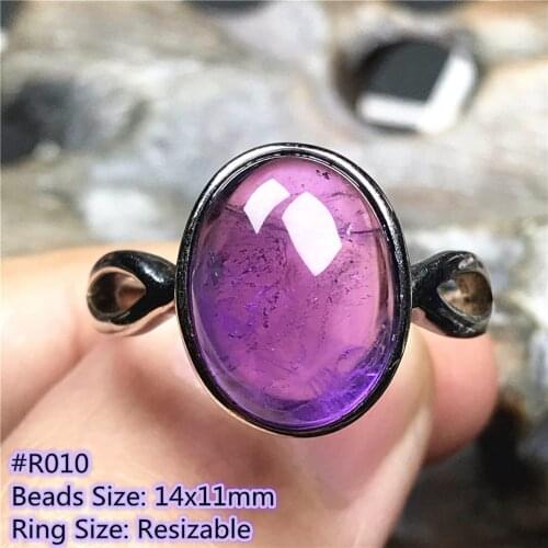 Top Natural Purple Amethyst Quartz Crystal Ring Jewelry For Womam Man Gift Healing Oval Beads Silver Stone Adjustable Ring AAAAA