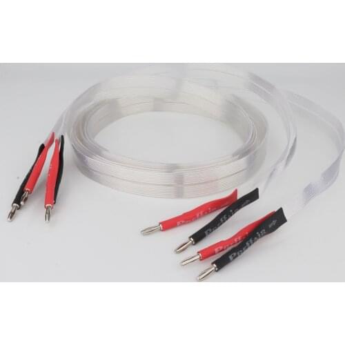 Preffair Audio Music Ribbon OFC Silver Plated Speaker Wire Loudspeaker Cable With Gold Plated Banana/Y Spade Plug