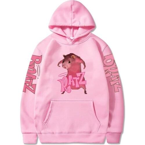 Womens Hoodie Y2K Goth Punk Streetwear RATZ Letter Anime Print Kawaii Winter Plus Velvet Padded Oversized Womens Sweatshirt