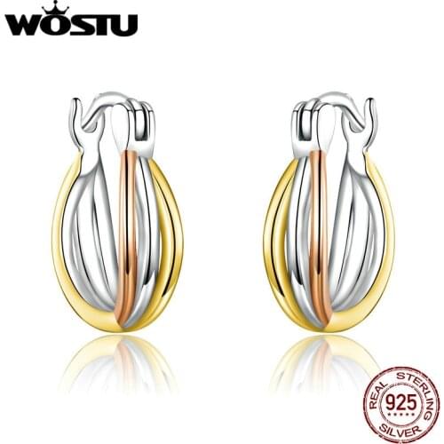 WOSTU New Arrival 100% 925 Sterling Silver Bicolor Earrings For Women Making Fashion Jewelry 2019 New Earrings CQE719