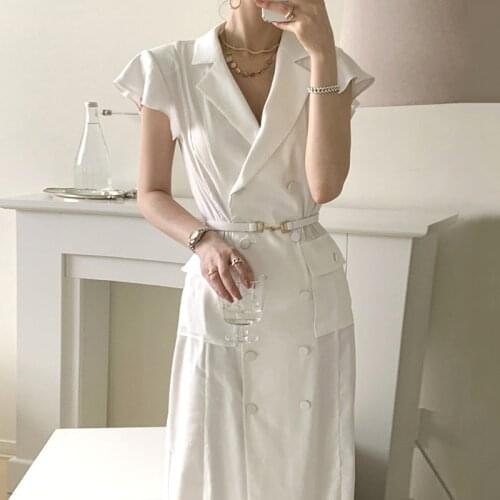 High Waist Short Sleeve Sexy 2021 Dresses Women Dress Elegant Summer Slim Boho Party Vintage A-Line Butterfly Sleeve Solid White