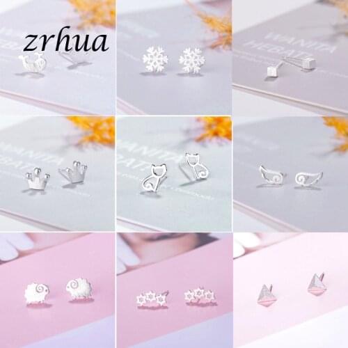 ZRHUA Female Heart Stud Earring 100% 925 Sterling Silver Earrings For Women Gift Sterling-silver-jewelry Pendientes Mujer
