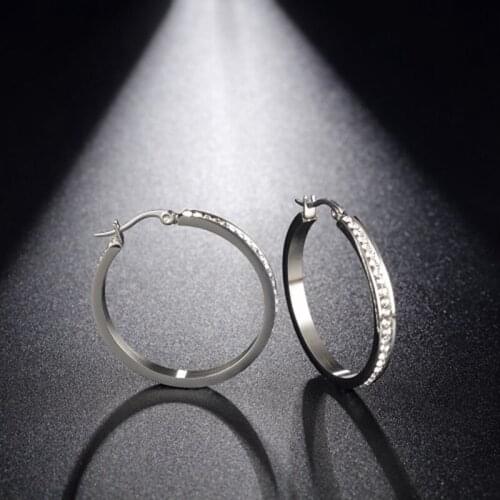Beiliwol Statement Hoop Earrings for Women 316L Stainless Steel Silver Color Cubic Zirconia Brinco Bijoux 2020 New Design