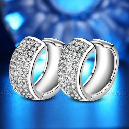 KOFSAC Top Quality 925 Sterling Silver Hoop Earring Jewelry Luxury Crystal Stones Earrings For Women Wedding Party