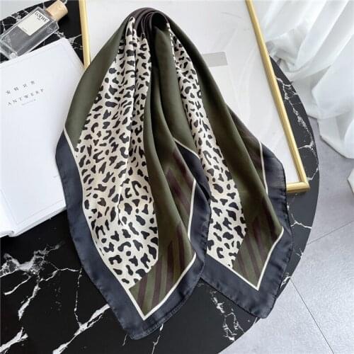 Foulard Female Neck Scarf 2021 New Square Silk Leopard Foulard Hairband Spring Summer Scarves Lady Shawl Wrap Bandana
