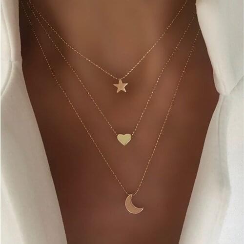 Bohemian Gold Moon Choker Necklace for Women Chains Statement Necklace Star Map Heart Pendant Necklaces Boho Jewelry Gift