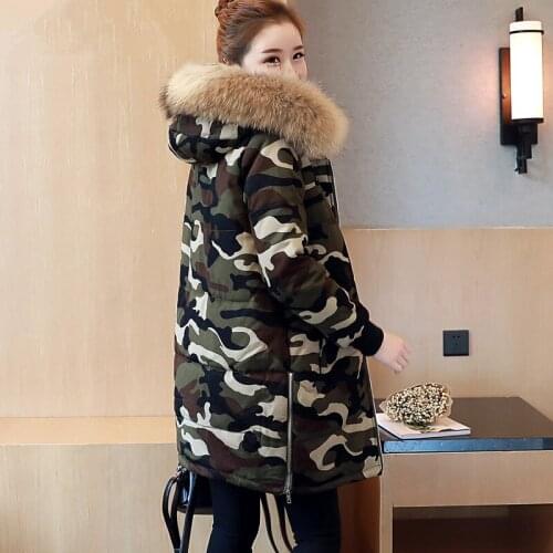 KMETRAM Winter Jacket Women Fur Collar Thicken Parka Women Camouflage Korean Jacket Long Coat Female Outwear Chaqueta Mujer MY