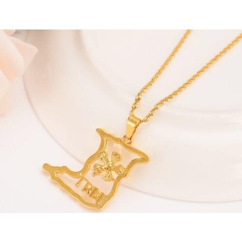 Gold color Trinidad and Tobago Map Flag Pendant and Necklace women girls boy men party Trendy Jewelry Gifts kids daily wear