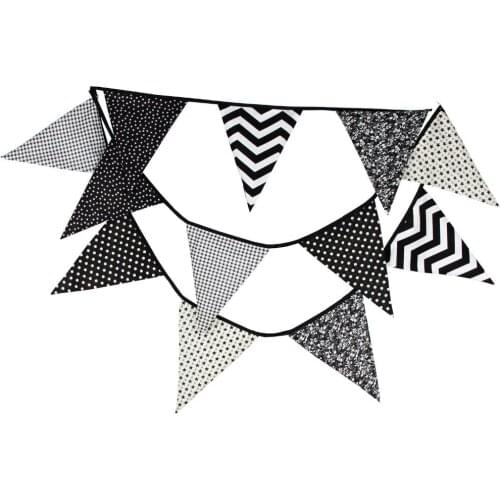 1pcs 3.6M Black Wave White Star Cotton Bunting Banners Wedding Decoration Pennant Birthday Party Flags Home Decor Tent Flag