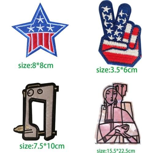 1PCS Five-pointed star victory Cartoon Embroidered Iron on Patches for Clothing DIY Stripes Clothes Patchwork Custom Badegs