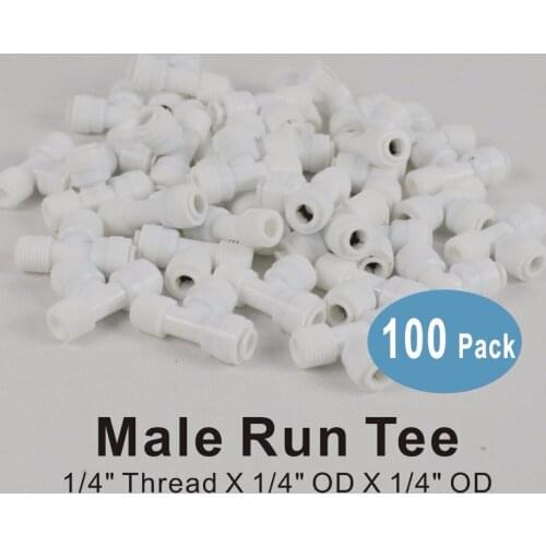 100 PACK OF Male Run Tee 1/4" Quick Connection Fitting Parts for Water Filters and RO Reverse Osmosis Systems