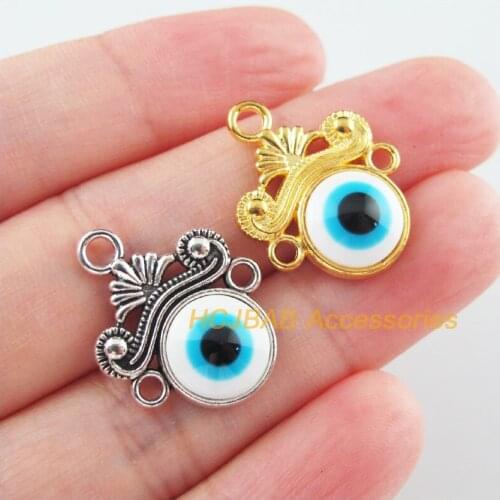 12Pcs Gold Tibetan Silver Tone Flower Eye Resin Charms Connectors 18x23mm