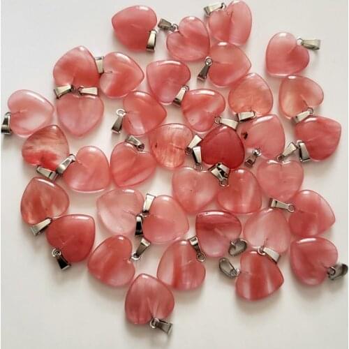 2018 Fashion good quality Natural Watermelon red Stones love Heart Pendants fit jewelry making 50pcs Wholesale