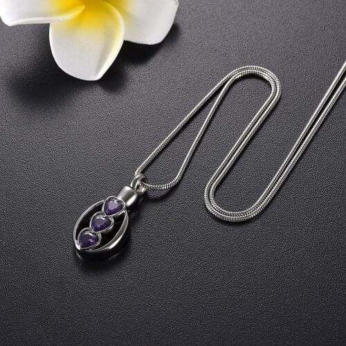 3 Heart Crystal Pendant Necklace Hold Ashes Rememberance Jewelry Pet/Human Ash Urn Funeral Casket Cremation Jewelry