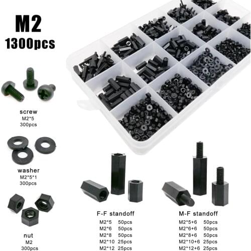 445/1300pcs/set M2 M2.5 M3 M4 PCB Motherboard Black Plastic Nylon Hex Hexagon Spacer Column Standoff Screw Nut Washer Kit Box