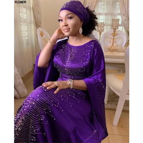 African Dresses for Women Dashiki Diamonds African Clothes Basin Riche Robe Boubou Africaine Africa Dress Headtie African Grown