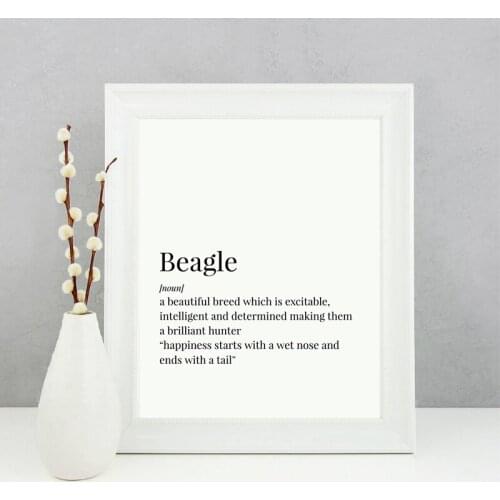 Beagle Definition Canvas Art Print Poster Pet Dog Beagle Lover Gift Painting Black and White Picture Home Room Wall Art Decor