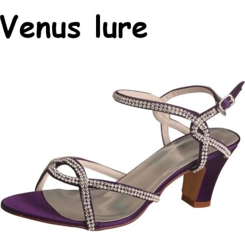 Slingback Heels Peep Toe Ankle Strap Sandals Purple Party Shoes Block Heel