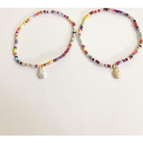 Colorful Bead Anklet Bohemian Style Natural Shell Charm Anklet Bead Ankle Bracelet Foot Chain for Women Girls Jewellery