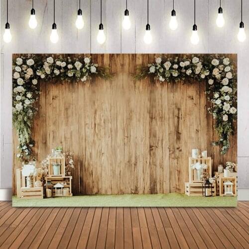 Rustic Wood Backdrop for Photography Flowers Garden Birthday Party Decoration Banner Background for Newborn Kids Photography
