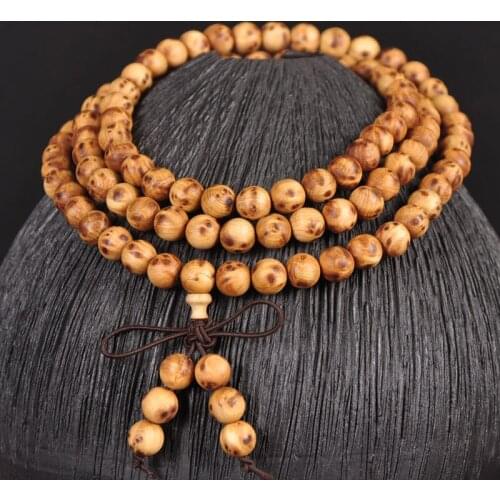 Arborvitae Wooden108 Buddhist Prayer Beaded Wooden Bracelet Buddha Bangle Necklace Jewelry