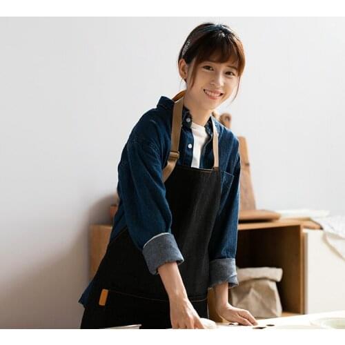 Sleeveless hanging neck denim apron kitchen cooking baking barbecue pottery tea gardening florist flower flower shop overalls