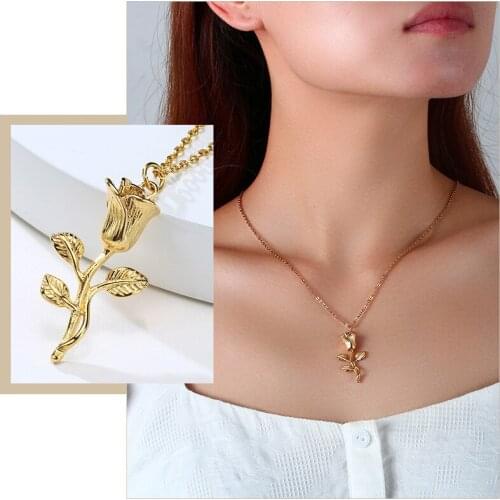 Elegant Rose Flower Shaped Necklaces for Women,Stainless Steel Plant Style Pendant for Lady Party Anniversary Gifts Jewelry