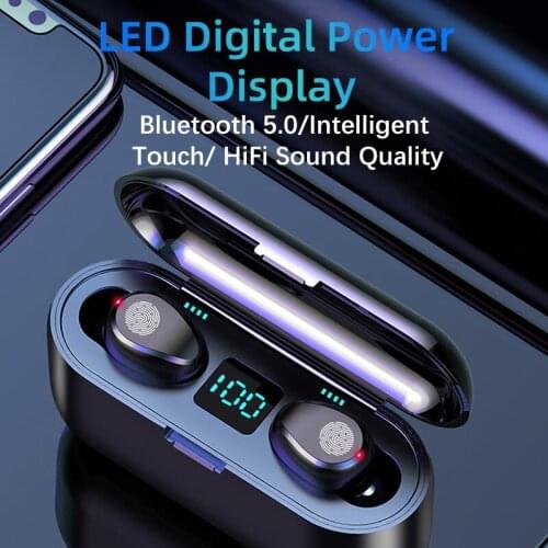 F9 TWS Wireless Bluetooth 5.0 Earphones Battery LED Display With 2000mAh Power Bank Touch Control IPX4 Waterproof Headset