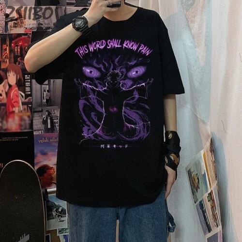 Anime Pain Printed Akatsuki T Shirt Male Retro Cotton Tops Harajuku Tshirt Cool 2021CC Streetwear Hip Hop Men Oversize T-shirts